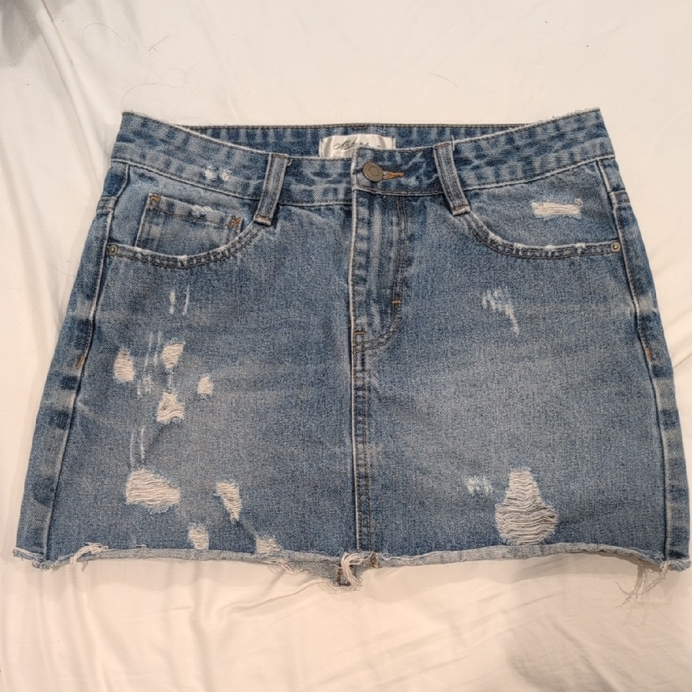 Mahina Blue Distressed Mini Skirt